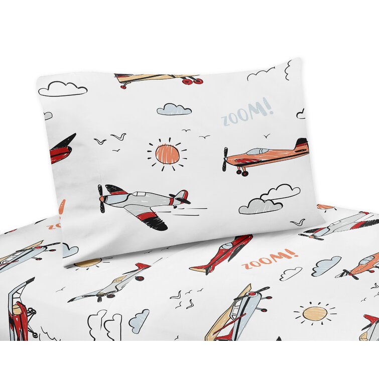 Sweet Jojo Designs Vintage Airplane Red And Blue Twin Sheet Set By